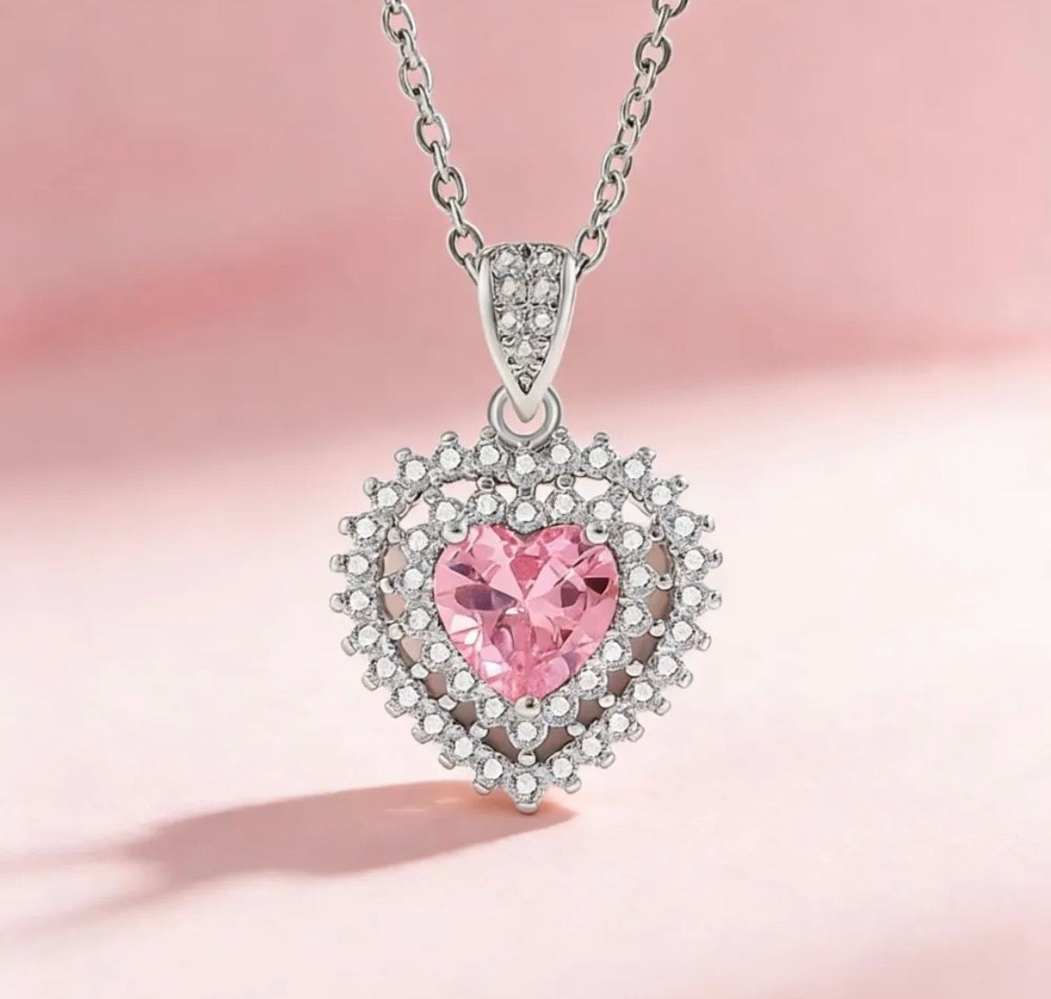 925 Sterling Silver Pink Heart Necklace