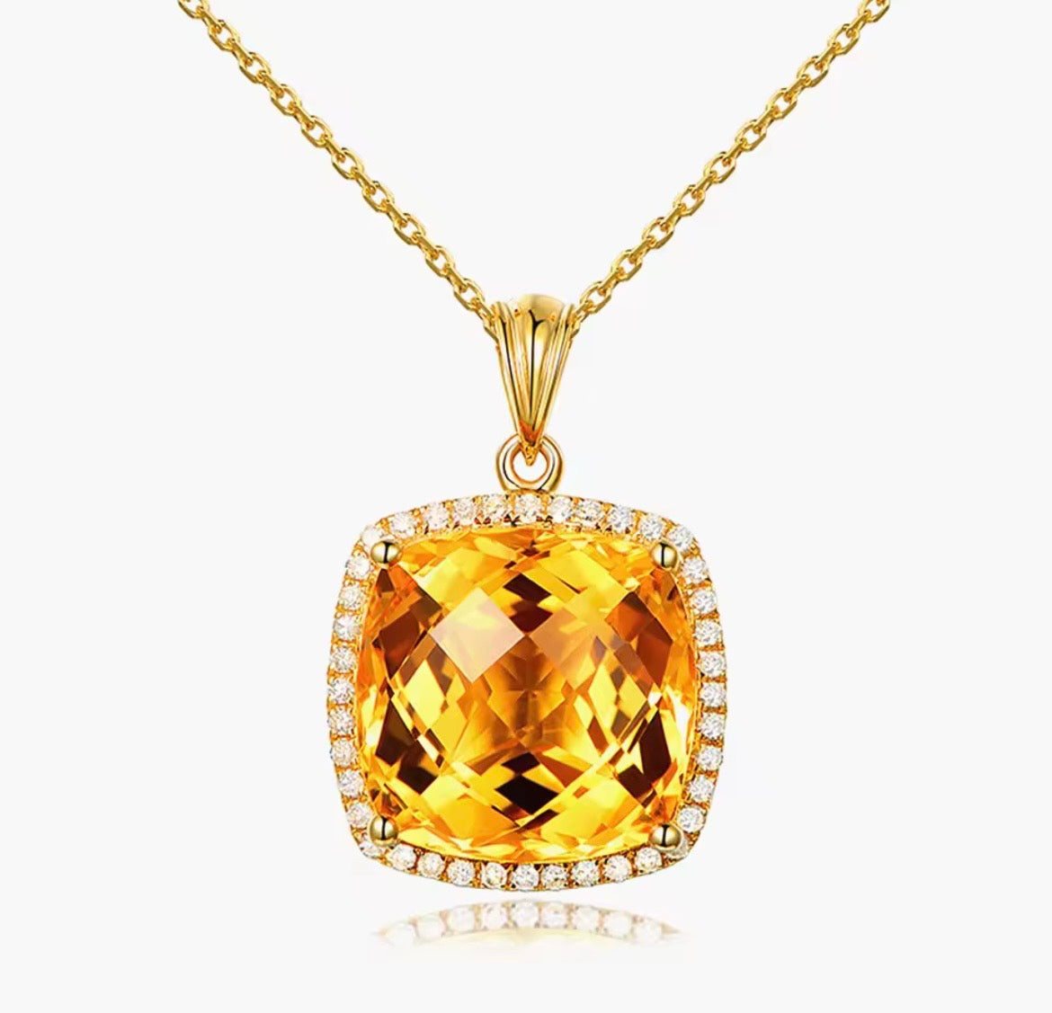 14k gold yellow crystal citrine gemstone necklace