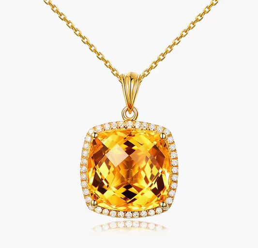 14k gold yellow crystal citrine gemstone necklace