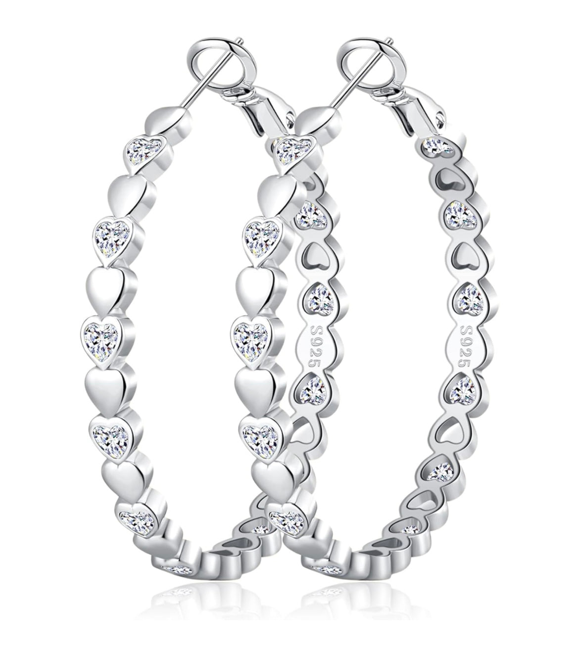 925 Sterling silver Sparkly heart hoop earrings