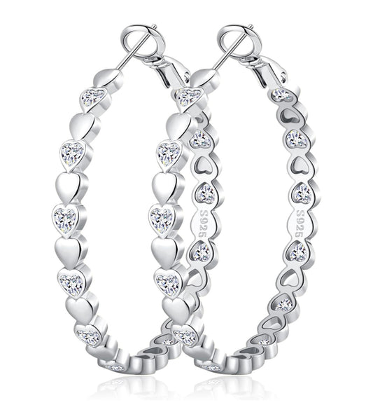925 Sterling silver Sparkly heart hoop earrings