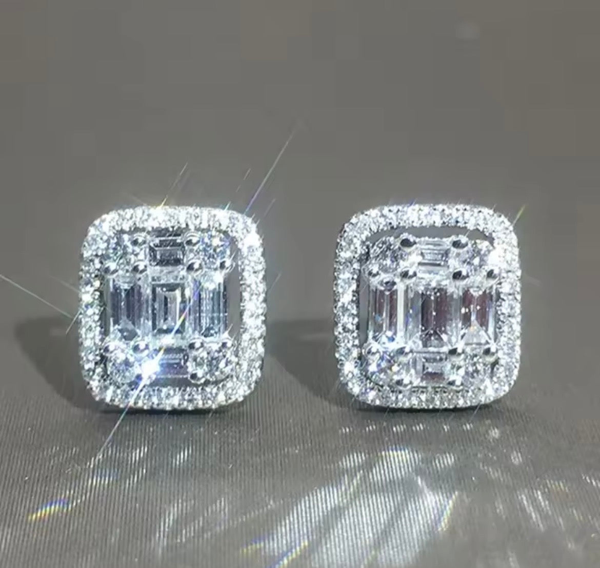 925 Sterling silver square Cubic Zirconia earrings