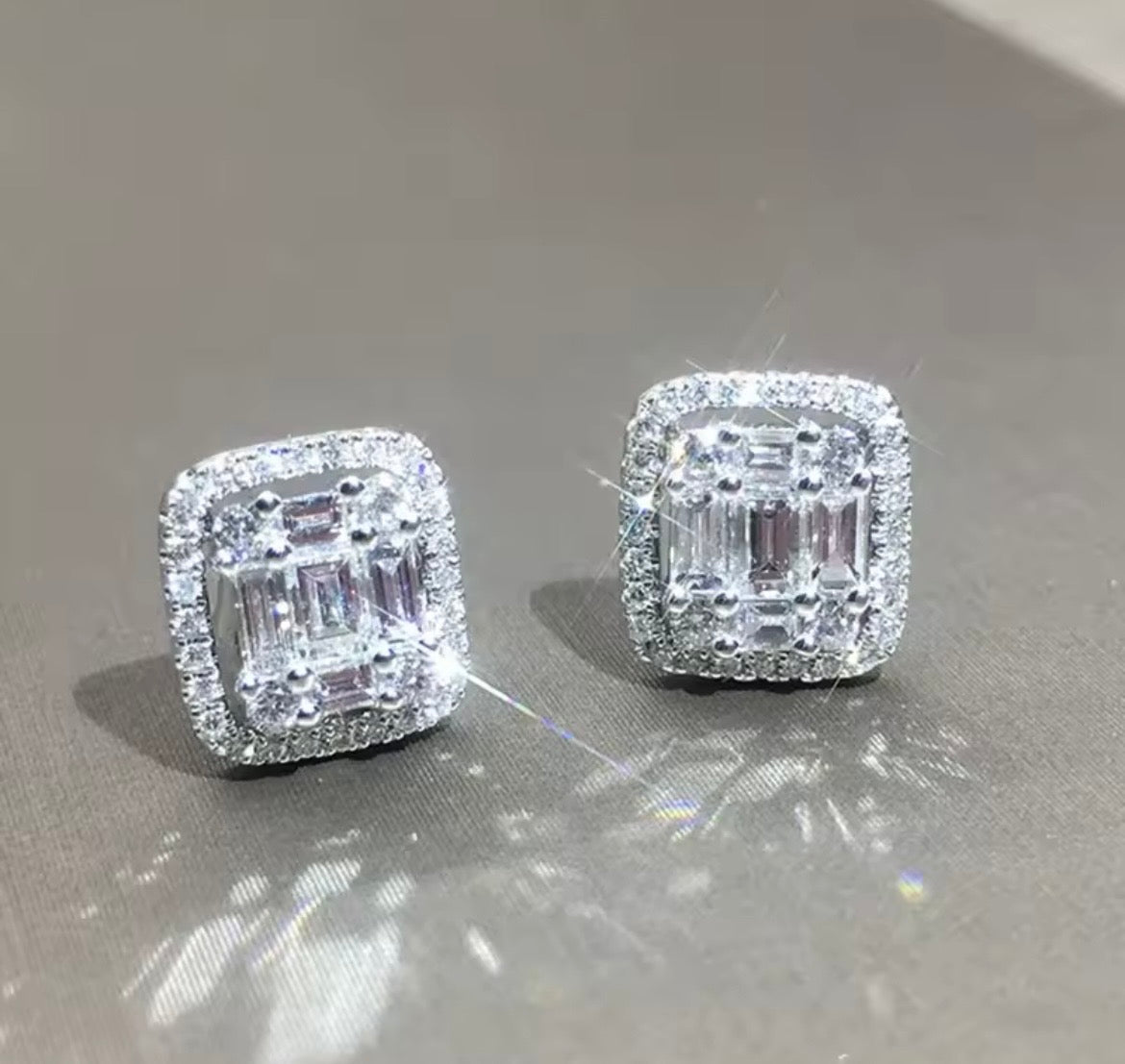 925 Sterling silver square Cubic Zirconia earrings