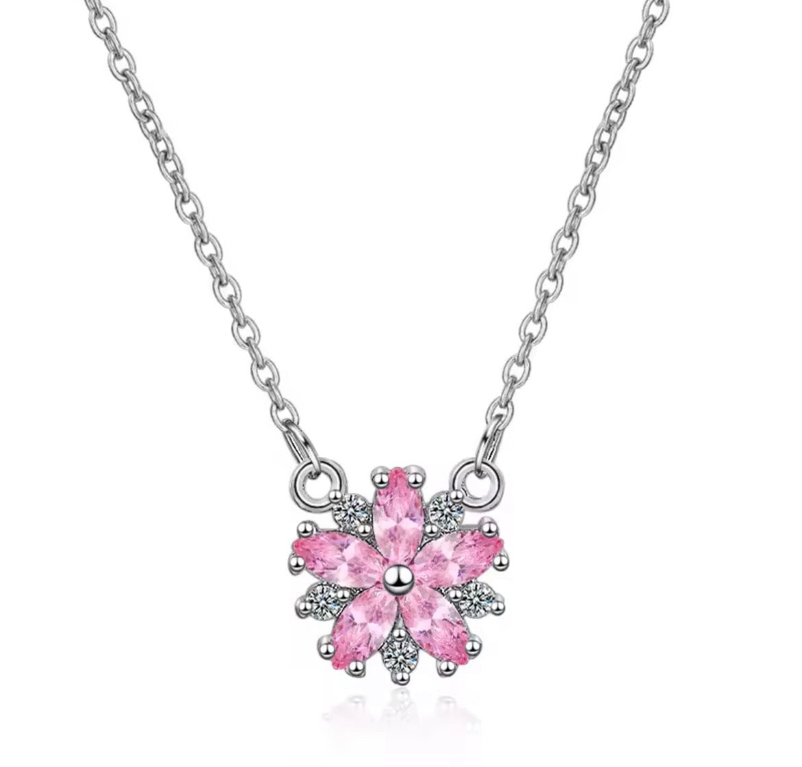 925 Sterling silver Clear & pink cherry blossom jewellery set