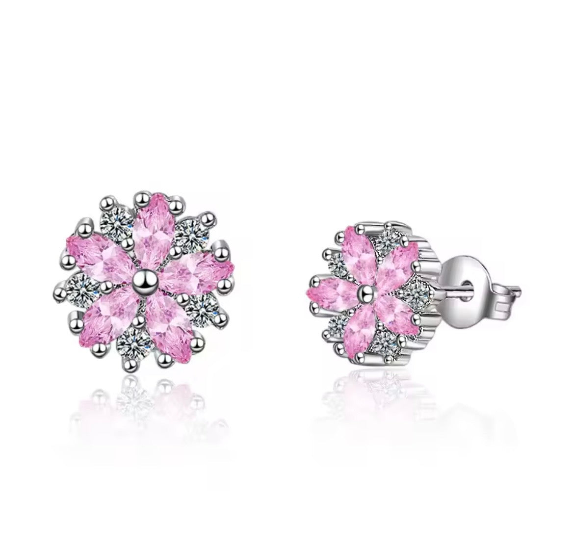 925 Sterling silver Clear & pink cherry blossom jewellery set