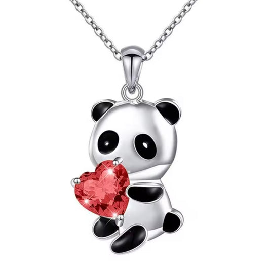 925 Sterling silver heart panda necklace