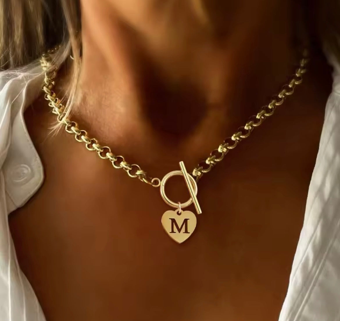 Initial Heart Toggle Clasp Necklace