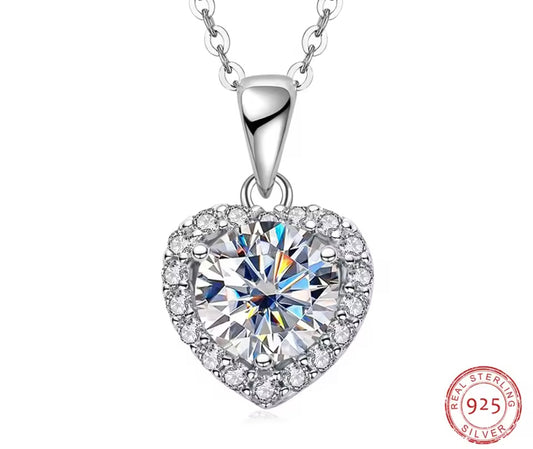 925 Sterling Silver Heart 1CT Moissanite Necklace