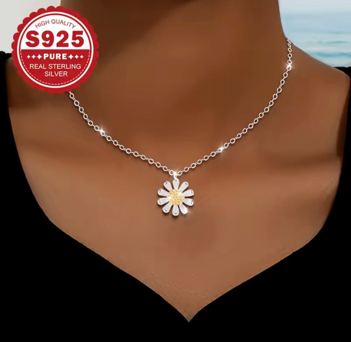925 Sterling silver daisy necklace