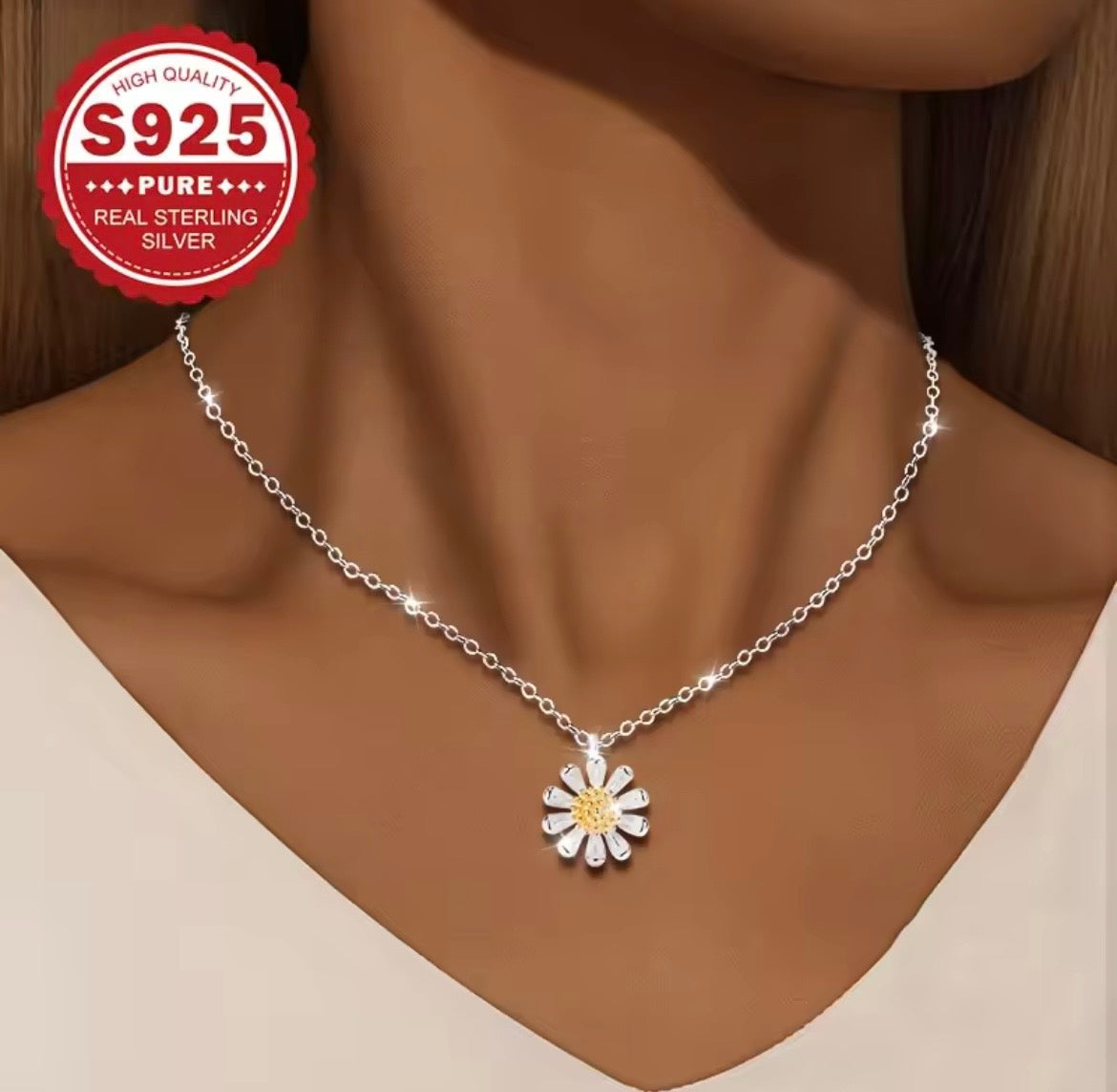 925 Sterling silver daisy necklace