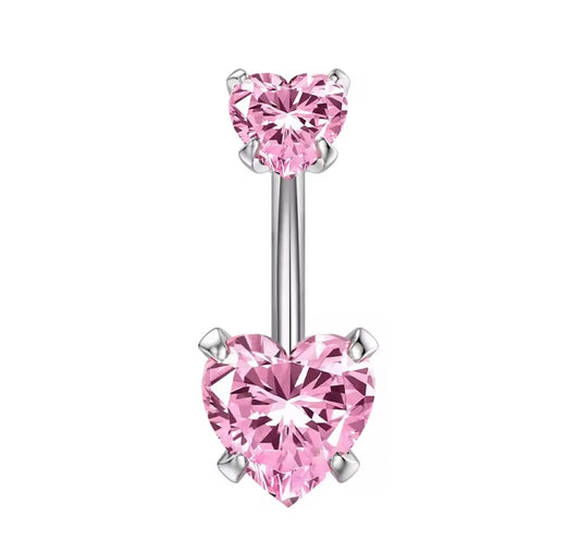 Shiny Crystal Pink heart belly bar