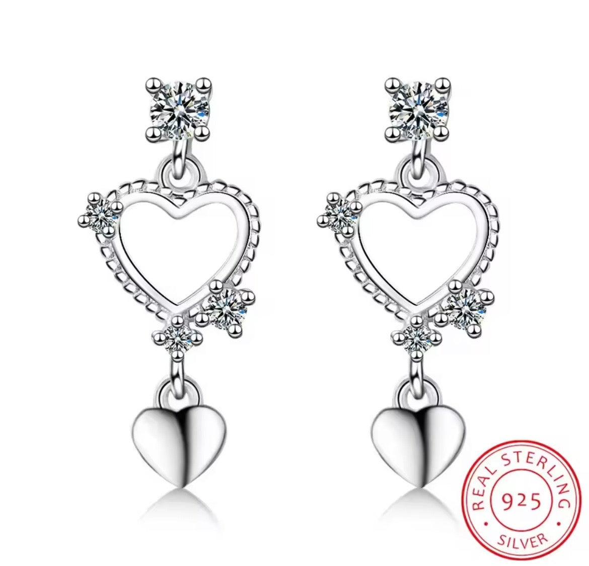 925 Sterling silver crystal heart earrings
