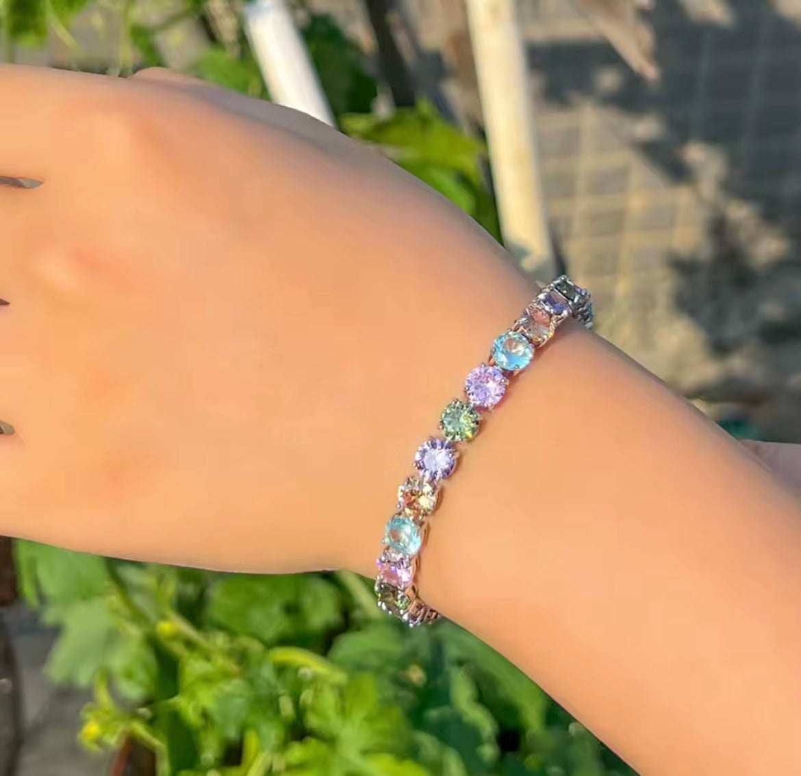 Multicolor Round Cubic Zirconia Pave Silver Tennis bracelet