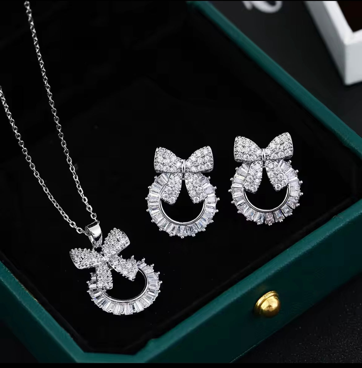 925 Sterling silver Bowknot Necklace earring set