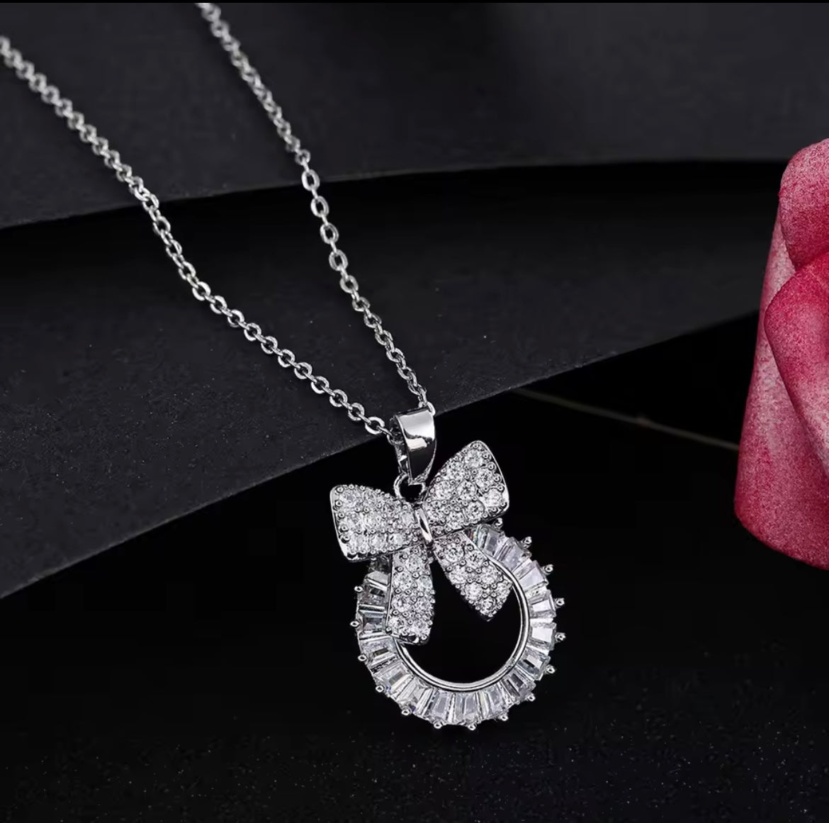 925 Sterling silver Bowknot Necklace earring set