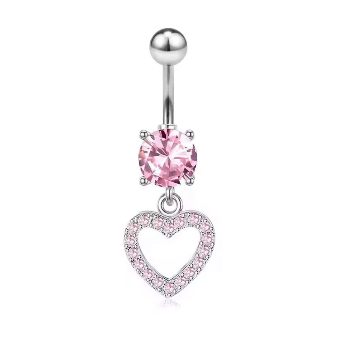 1PC Pink Crystal Heart Belly Button