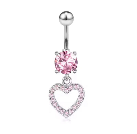 1PC Pink Crystal Heart Belly Button