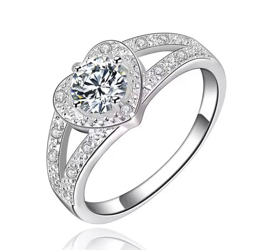 925 Sterling silver crystal heart ring