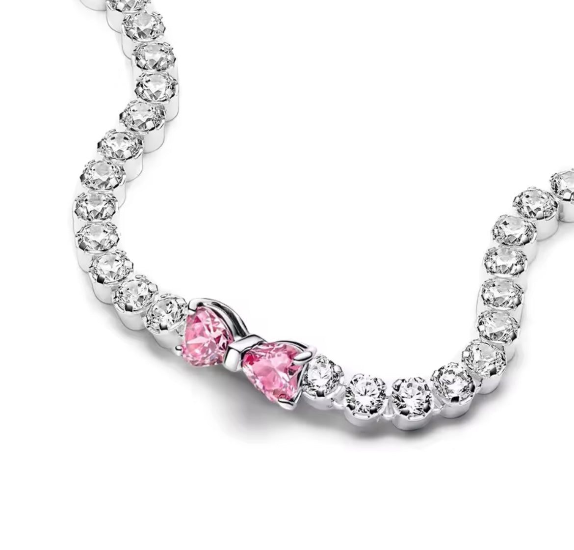 925 Sterling silver pink bow bracelet