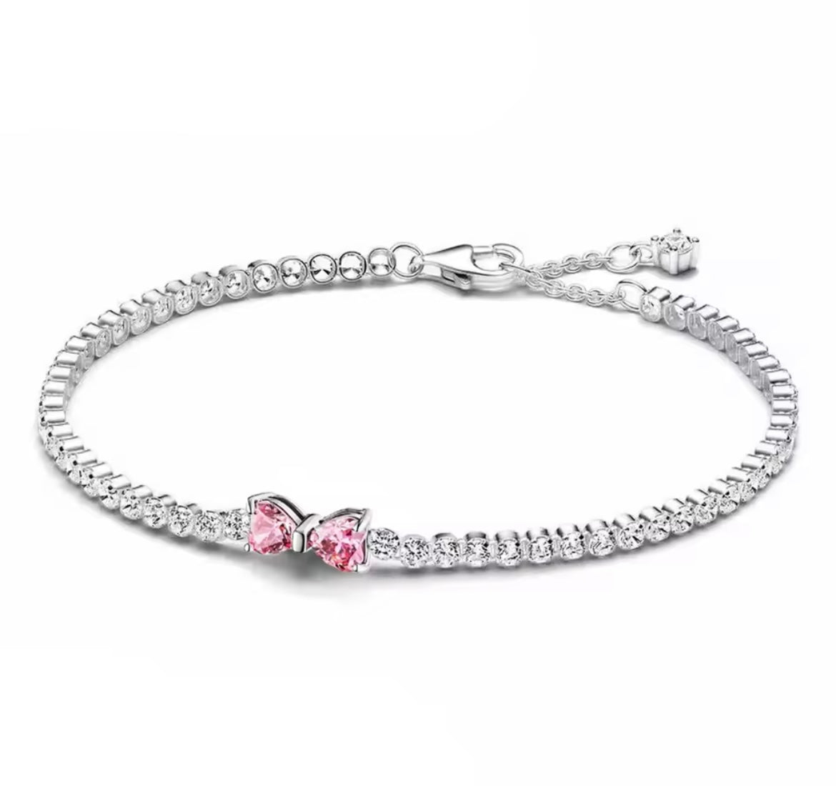 925 Sterling silver pink bow bracelet