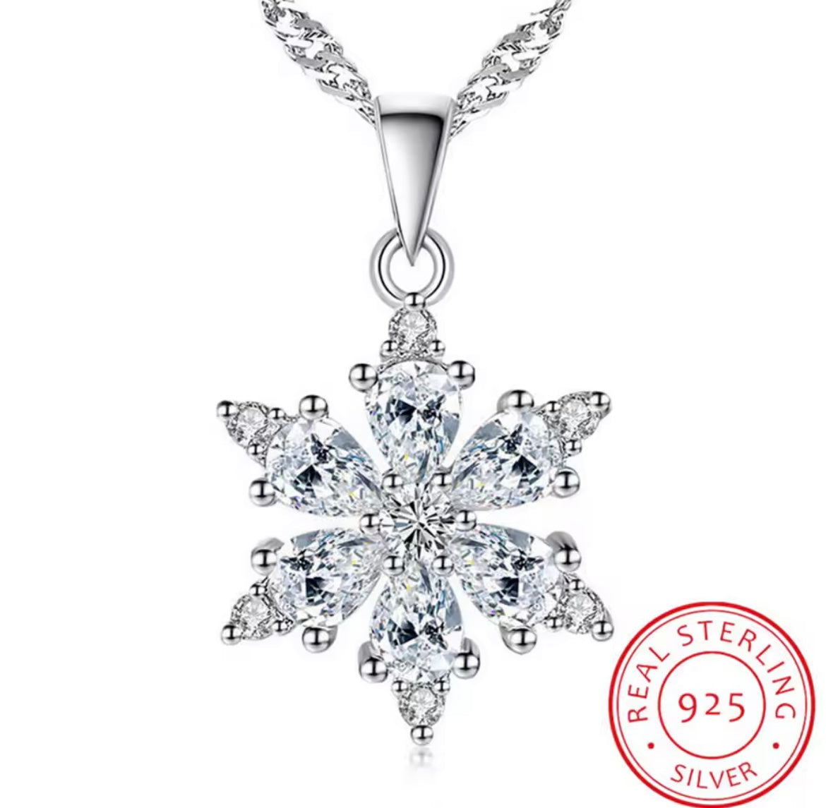 925 Sterling silver snowflake necklace