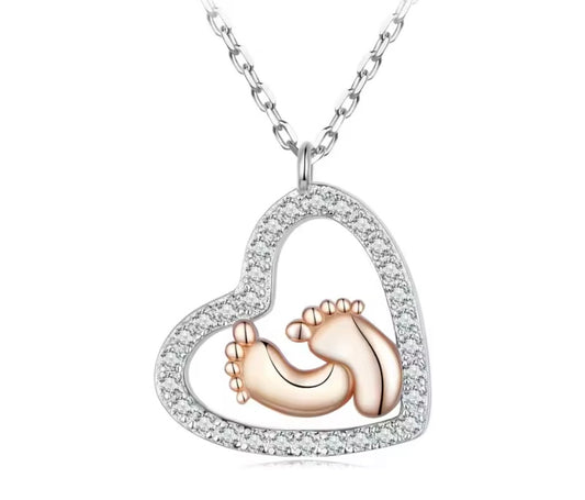 925 Sterling silver rose gold Footprint Heart necklace