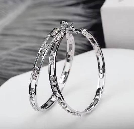 925 Sterling Silver Sparkling Zircon Needle Hoop Earrings