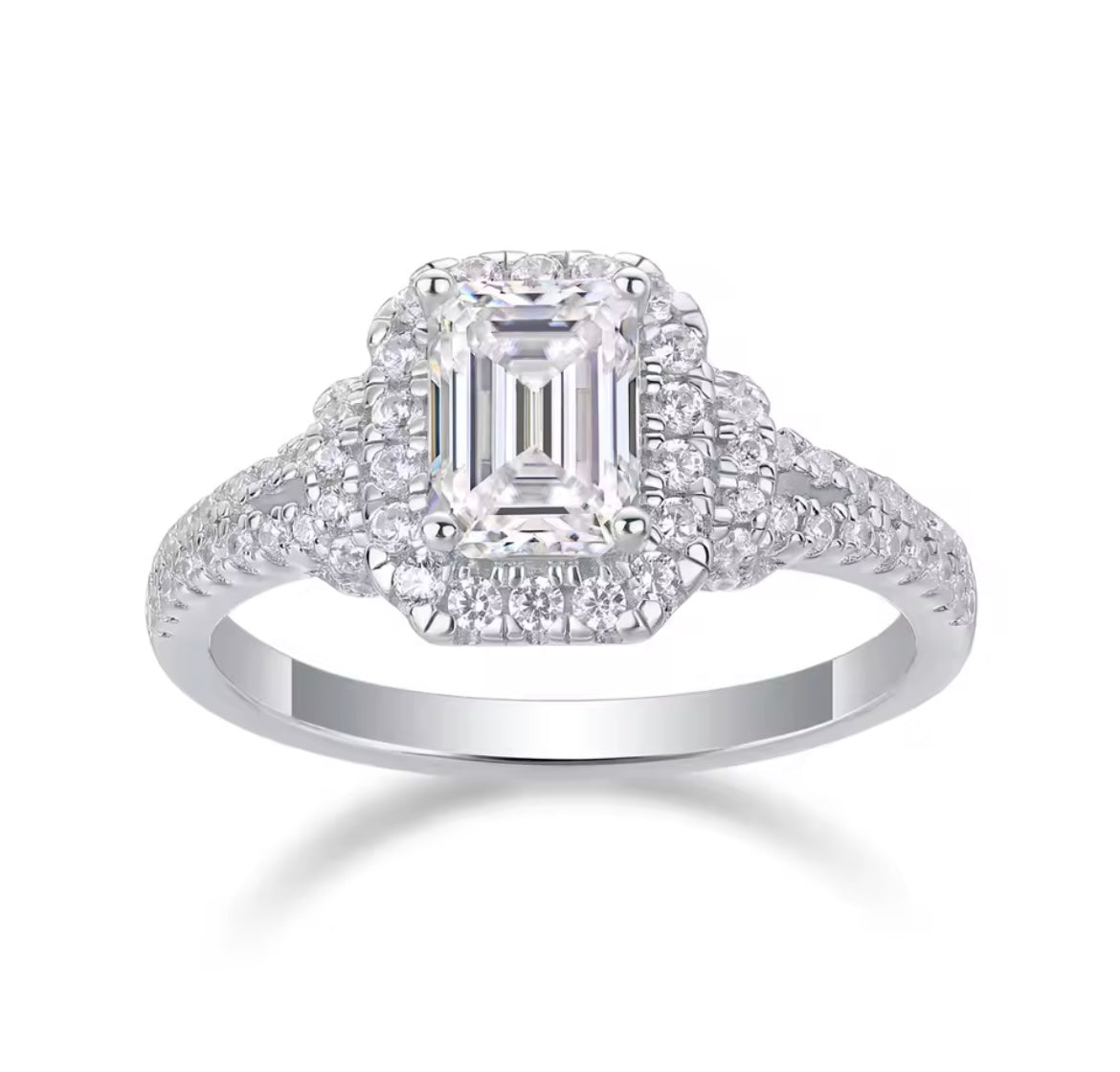 925 Sterling Silver Emerald-Cut Moissanite Ring