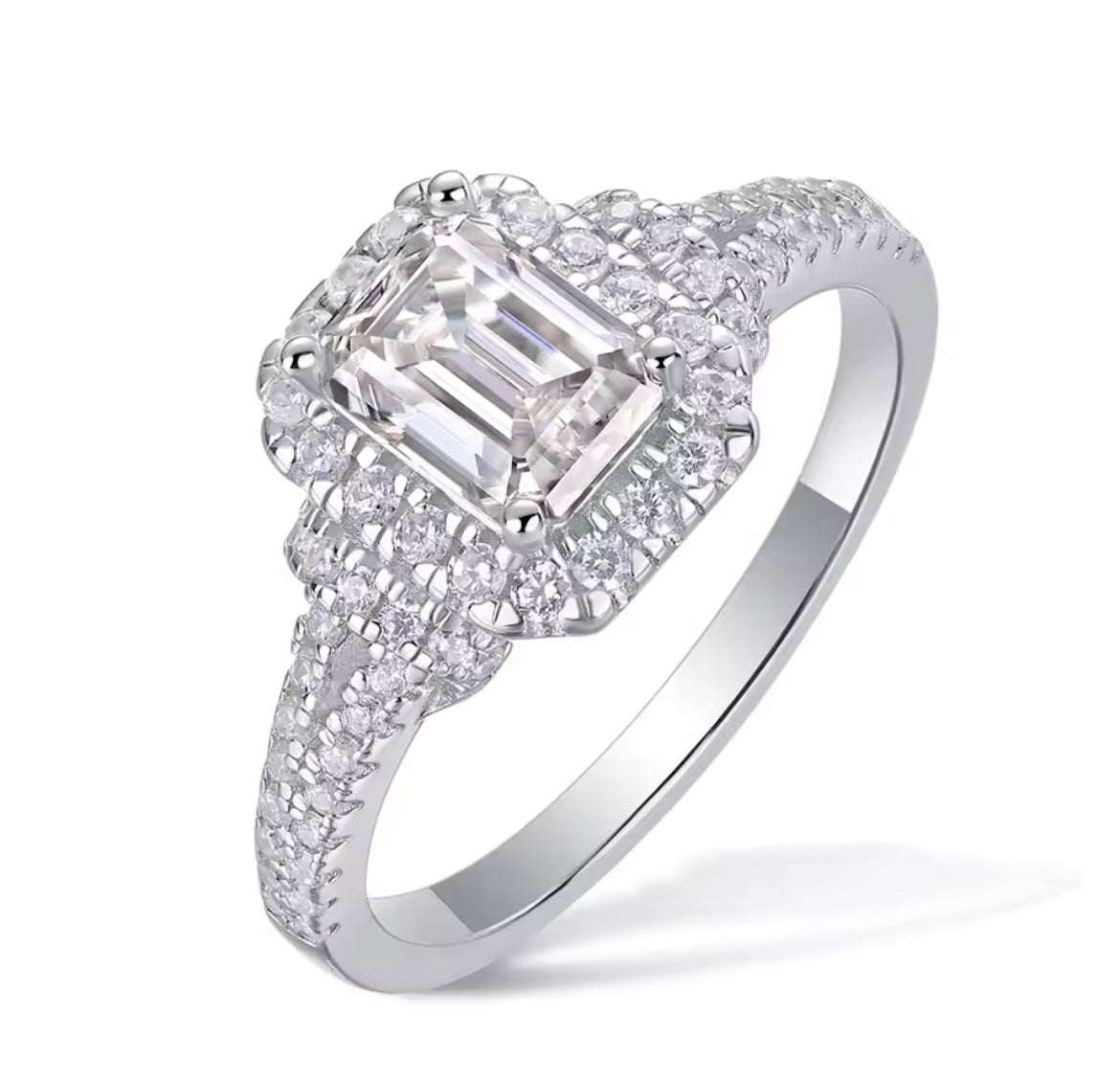 925 Sterling Silver Emerald-Cut Moissanite Ring