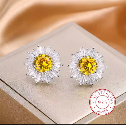 925 Sterling silver Yellow Zircon Earrings