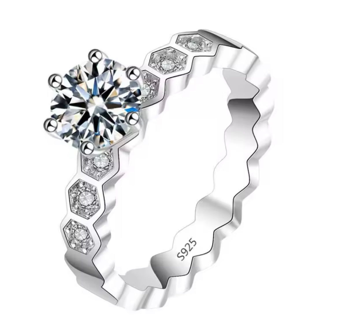 925 Sterling Silver Honeycomb Moissanite Ring