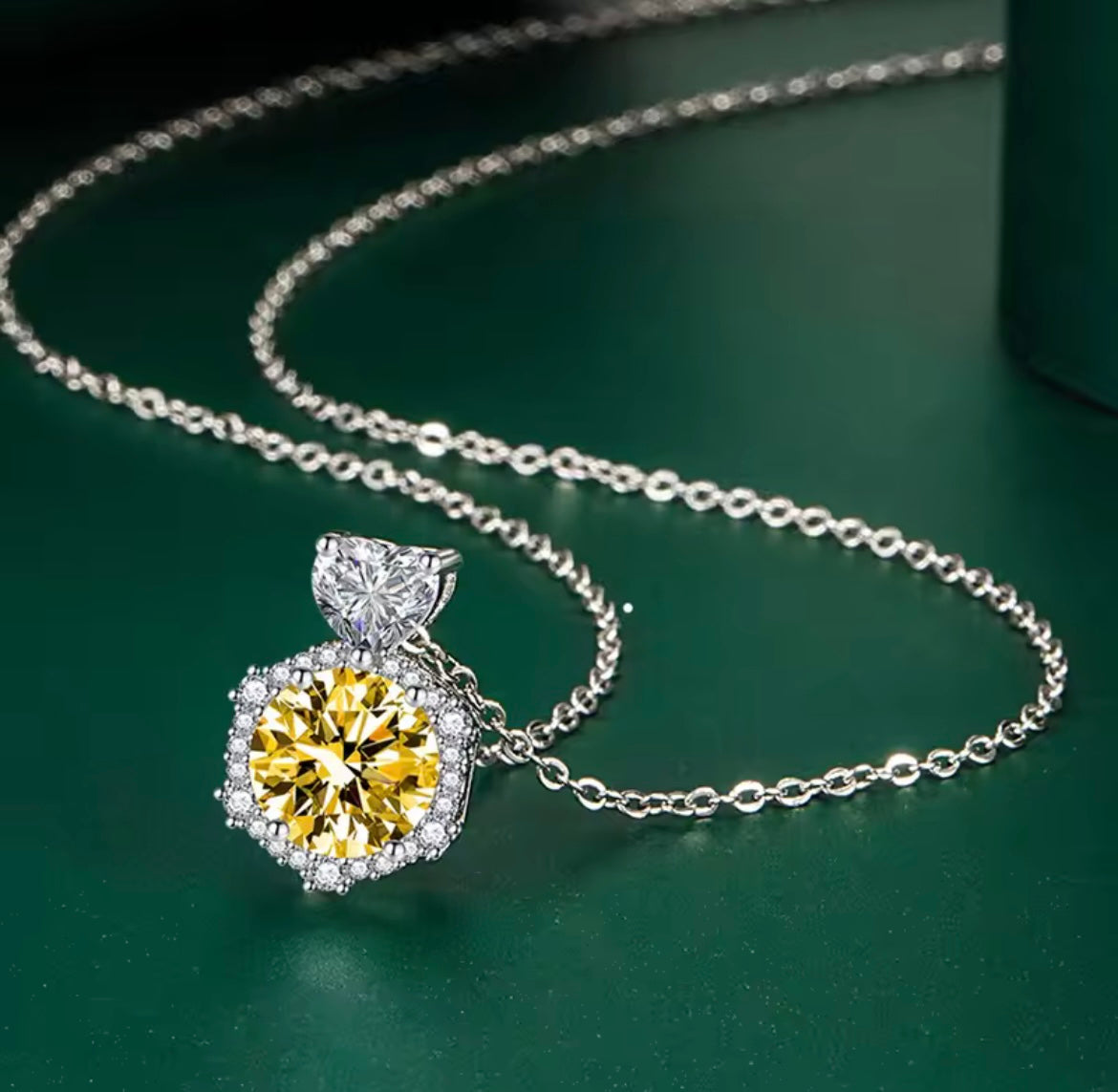 925 Sterling Silver Hexagon heart shaped Necklace