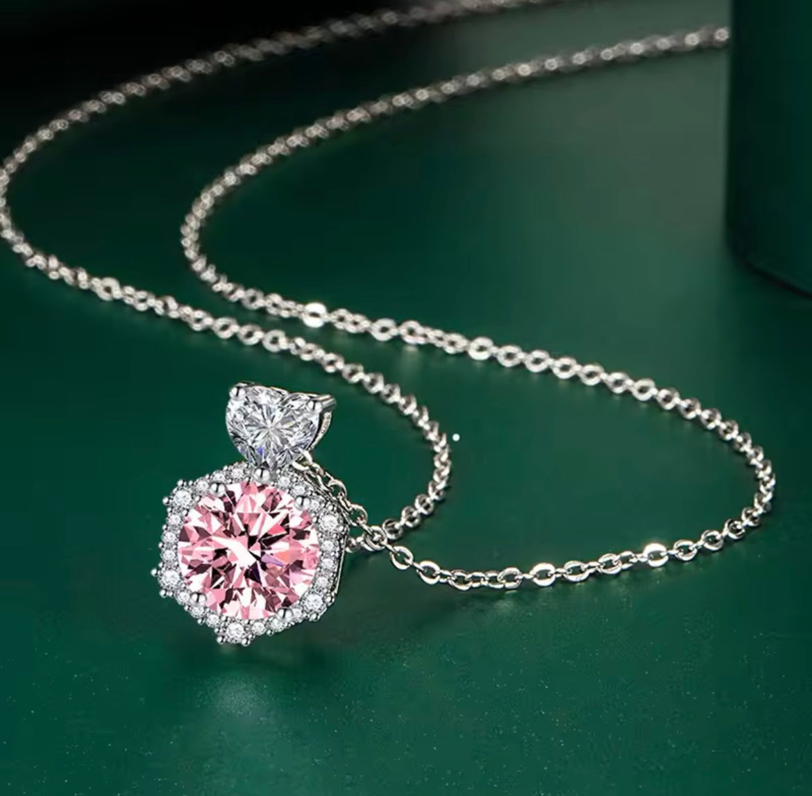 925 Sterling Silver Hexagon heart shaped Necklace