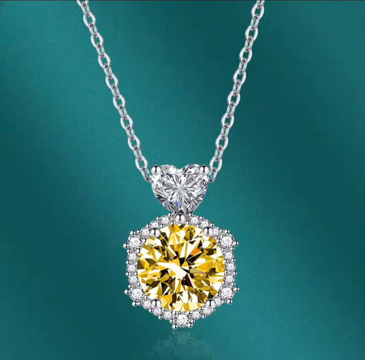 925 Sterling Silver Hexagon heart shaped Necklace