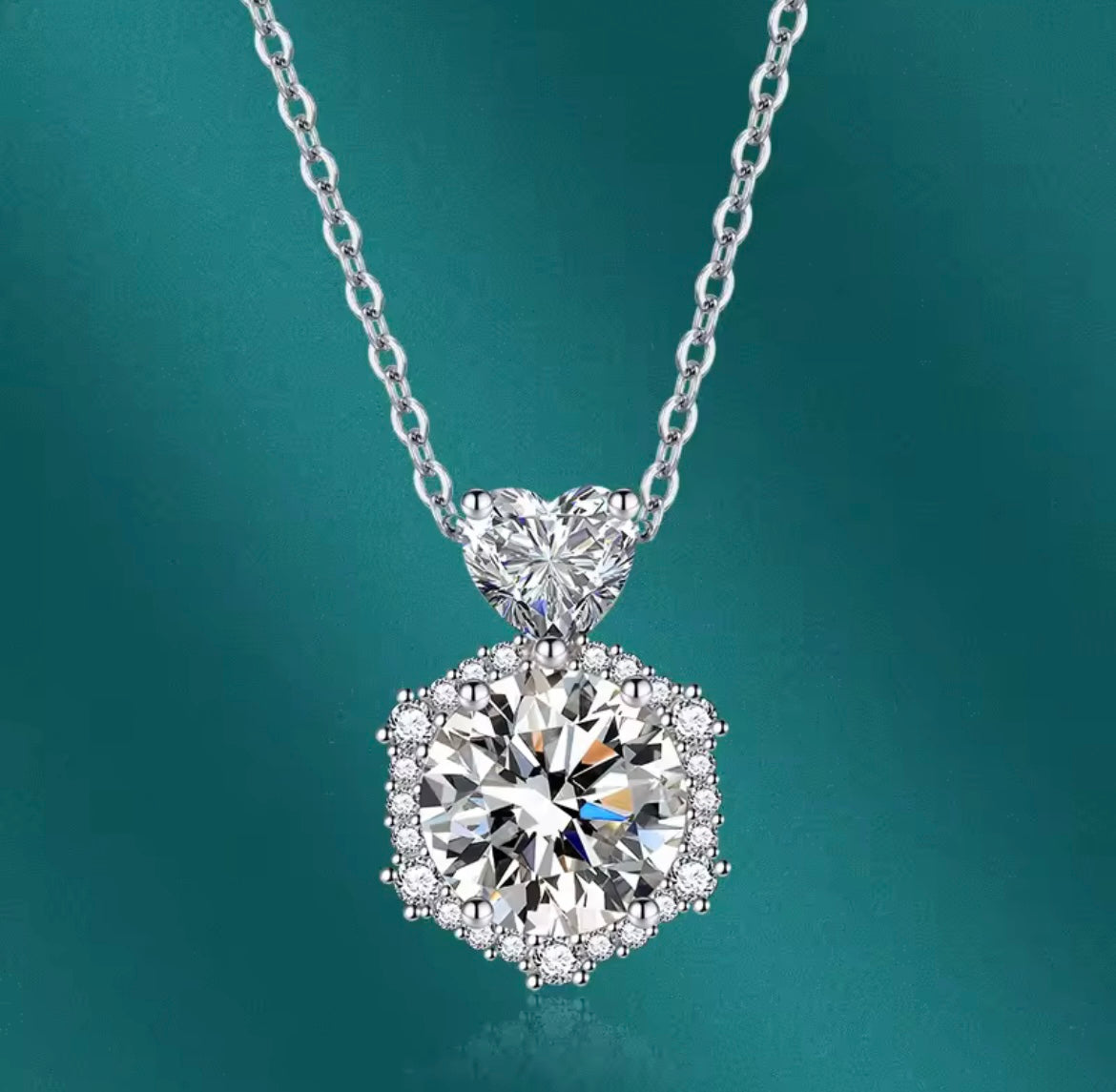 925 Sterling Silver Hexagon heart shaped Necklace