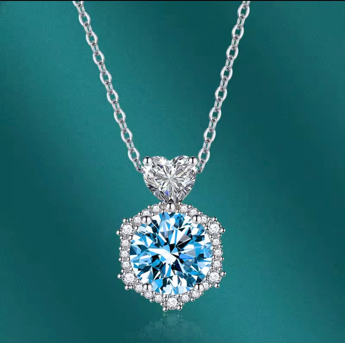 925 Sterling Silver Hexagon heart shaped Necklace