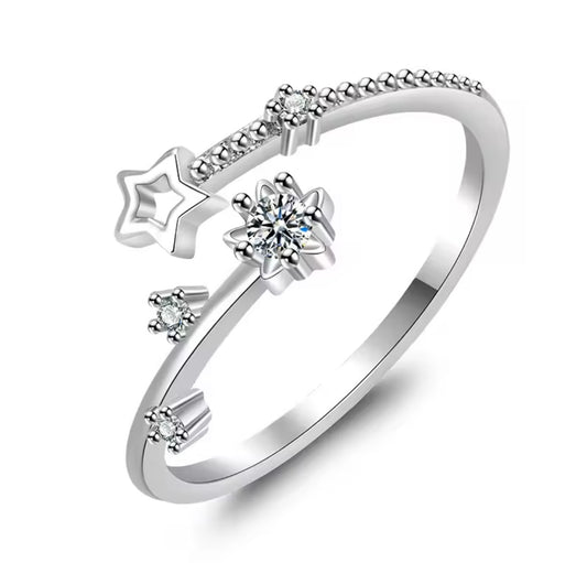 925 Sterling Silver Star Crystal Adjustable  Ring