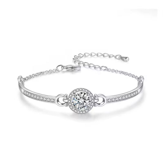 925 Sterling Silver Round Halo Adjustable Bracelet