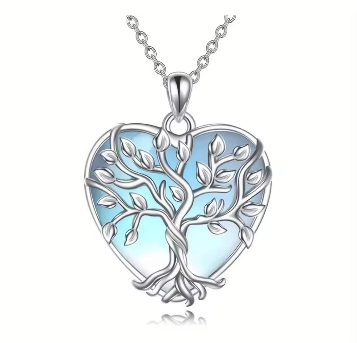 925 Sterling silver moonstone heart tree of life set