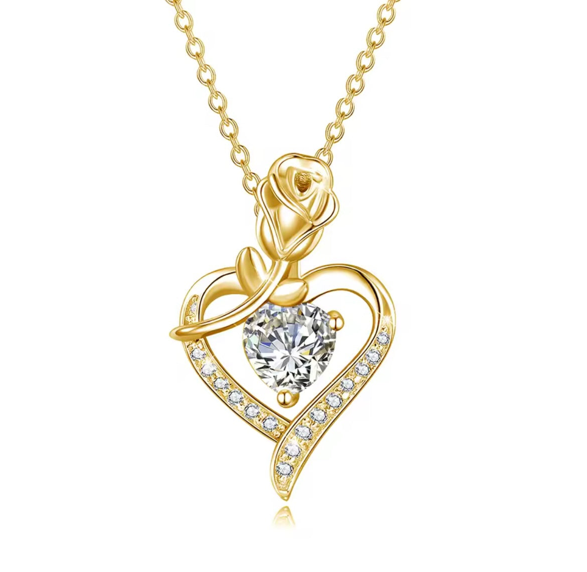 Luxury Rose Flower Moissanite heart Necklace