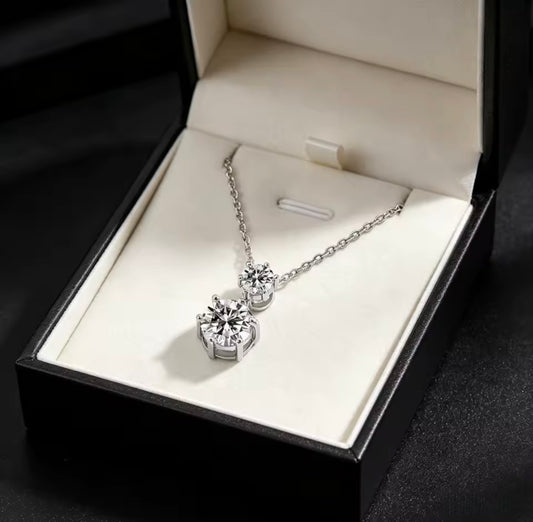 925 Sterling silver Double round Moissanite necklace