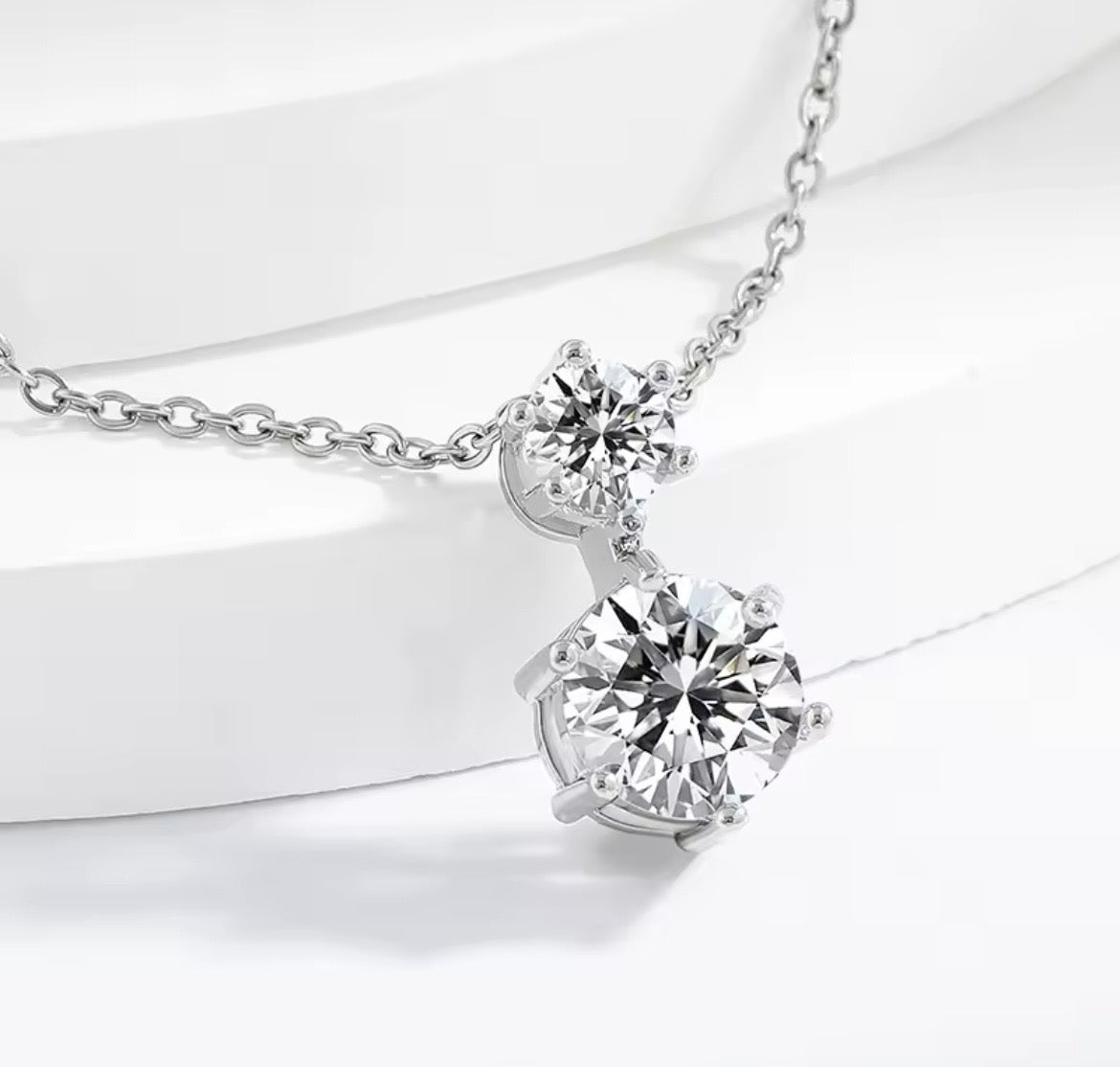 925 Sterling silver Double round Moissanite necklace