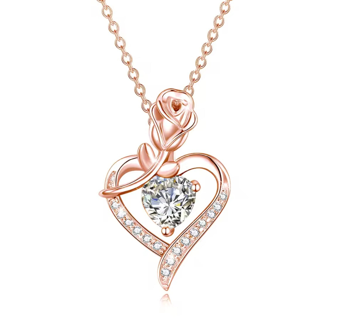 Luxury Rose Flower Moissanite heart Necklace