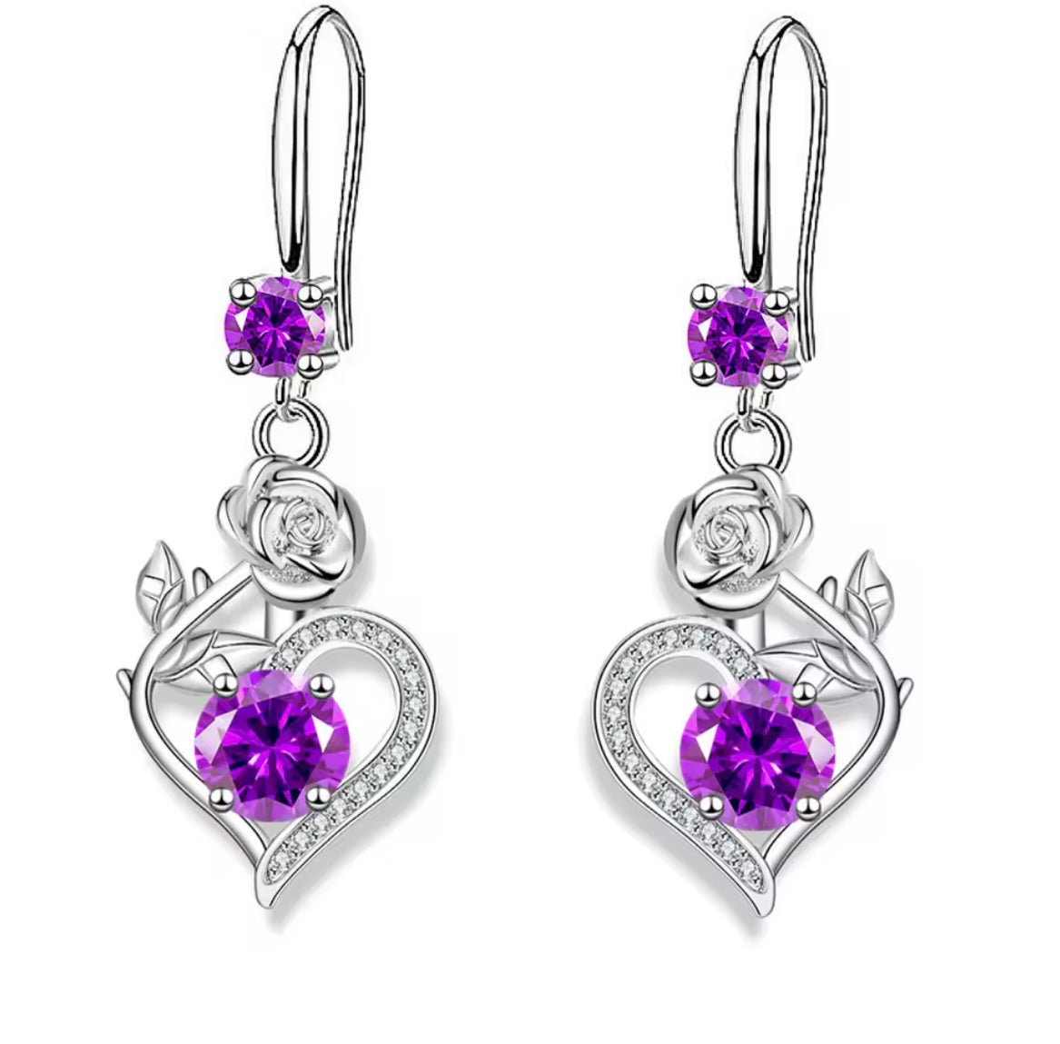 925 Sterling silver rose heart earrings