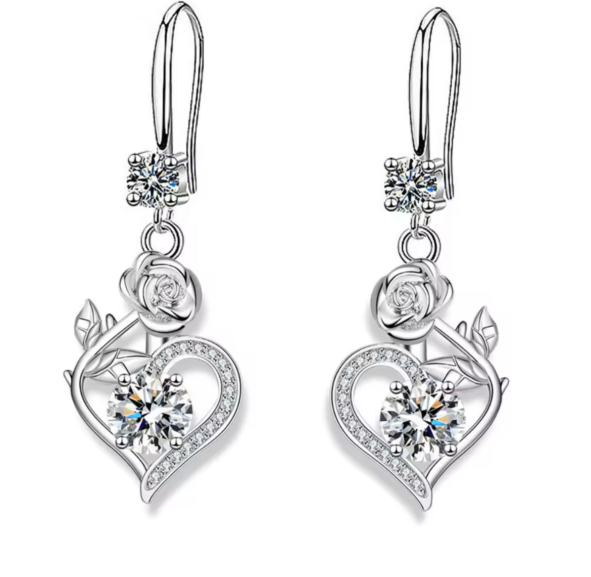 925 Sterling silver rose heart earrings