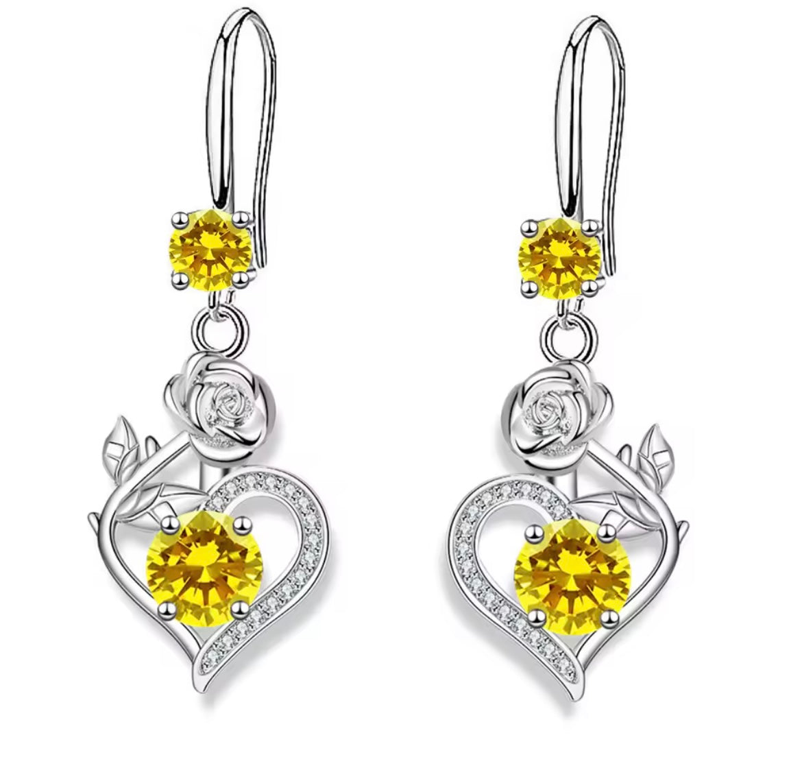 925 Sterling silver rose heart earrings