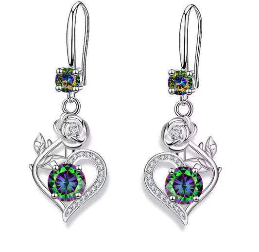 925 Sterling silver rose heart earrings