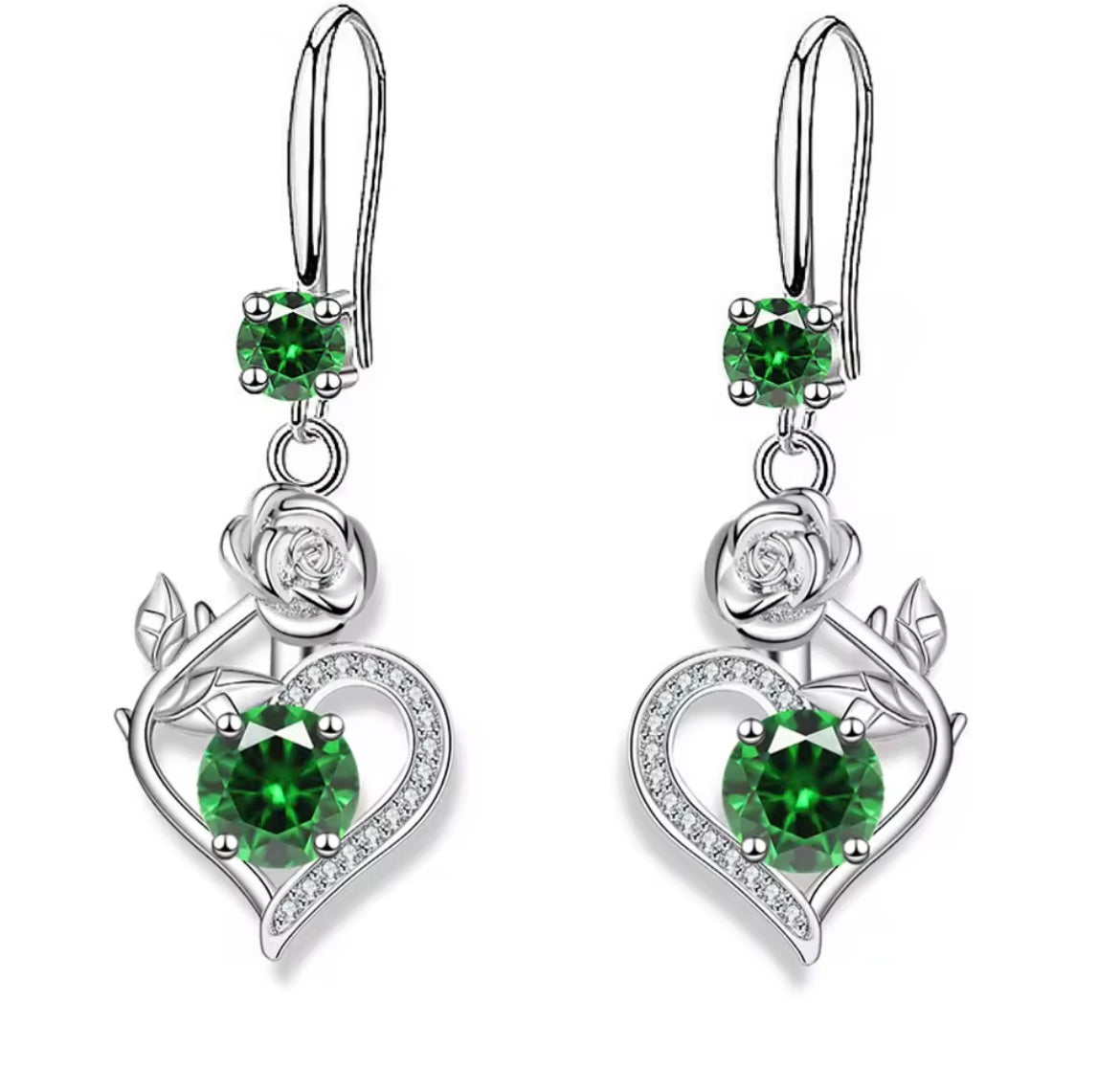925 Sterling silver rose heart earrings