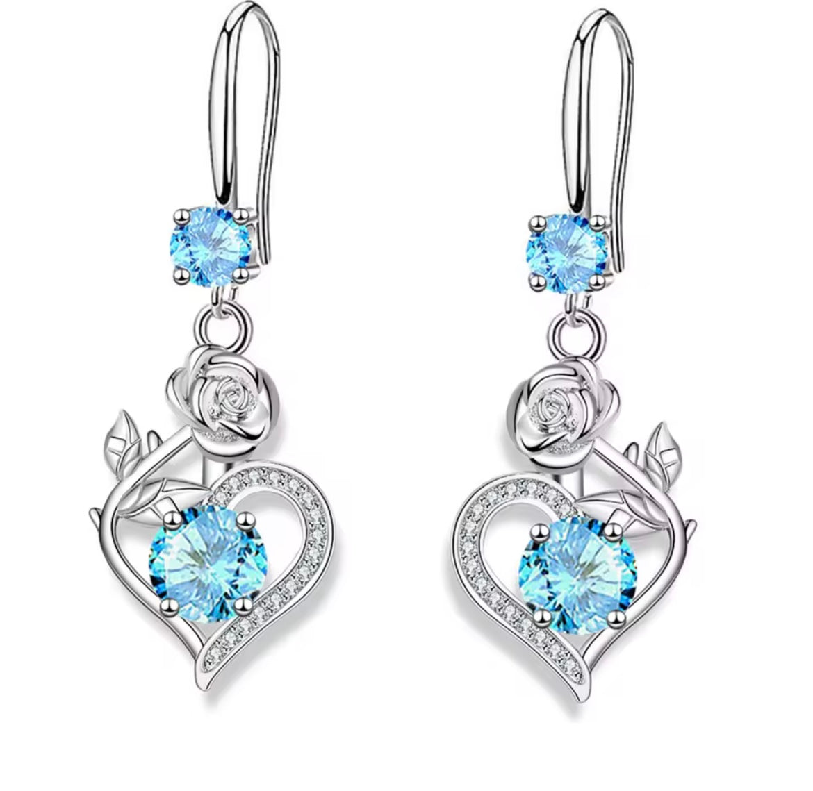 925 Sterling silver rose heart earrings