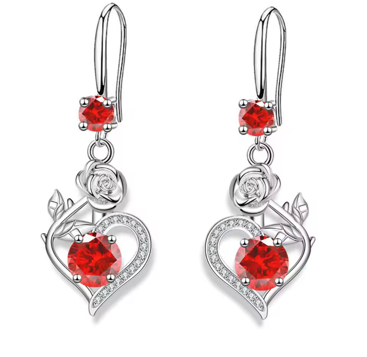925 Sterling silver rose heart earrings